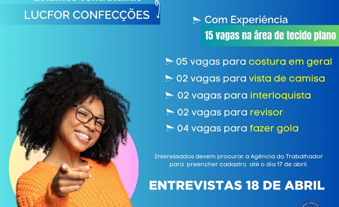 Oportunidade de emprego em nosso município