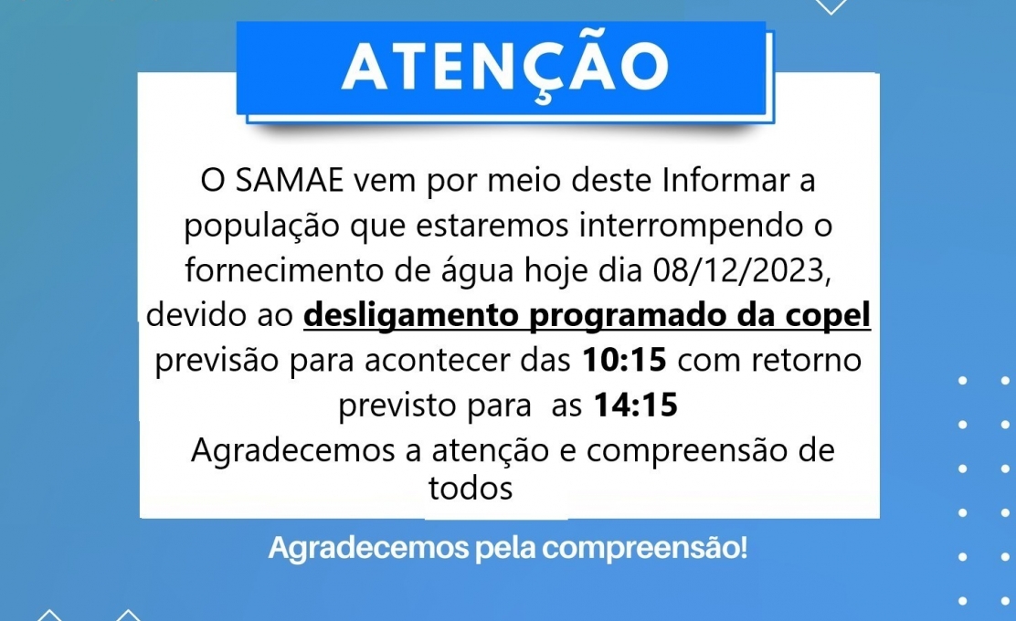 Atenção! Comunicado importante do SAMAE