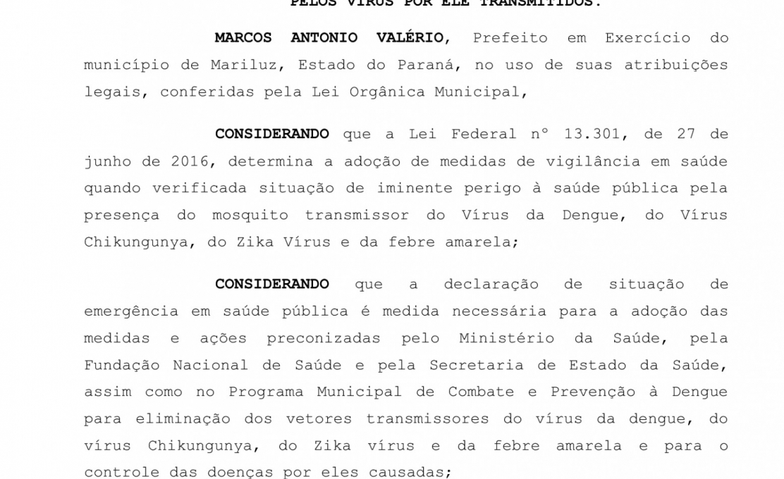 PREFEITURA DE MARILUZ LANÇOU O DECRETO EMERGENCIAL Nº 2.505, DE 05 DE JANEIRO DE 2024