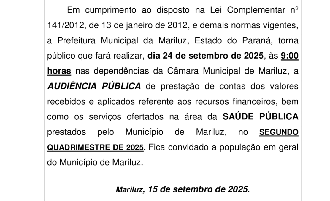 Editais de convocação para audiência pública