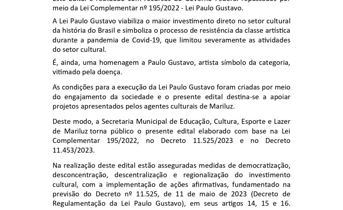 EDITAL DE CHAMAMENTO PÚBLICO Nº 002/2023 - APOIO ÀS DEMAIS ÁREAS DA CULTURA