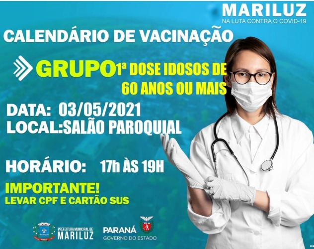 Calendário de vacinação contra a Covid-19 primeira dose idosos de 60 anos ou mais