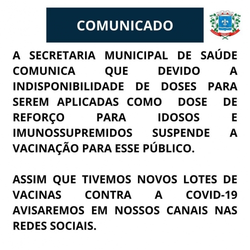 Comunicado importante referente a vacina de reforço