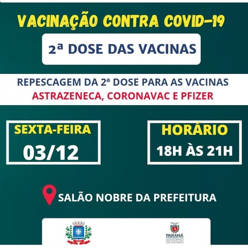 Município de Mariluz realizará repescagem das vacinas AstraZeneca, CoronaVac e Pfizer