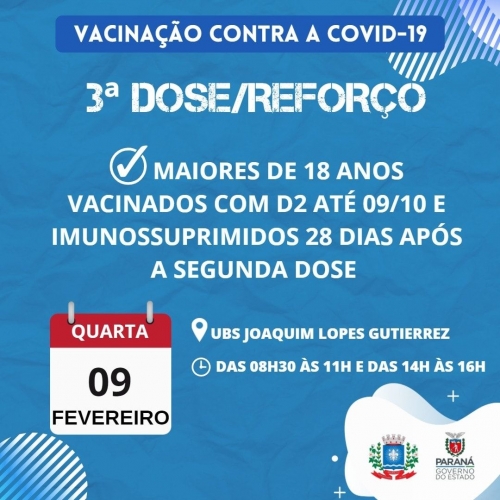 Calendário de vacinação contra a Covid-19 dose de reforço