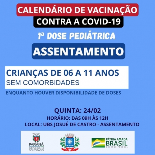 Vacinação contra a Covid-19 vacina pediátrica para crianças de 06 a 11 anos  