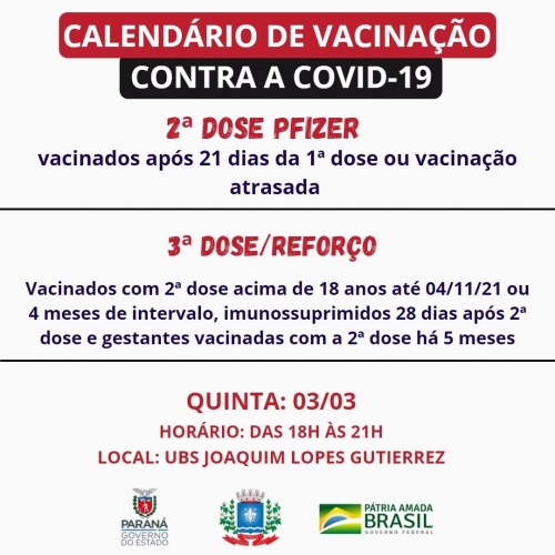 Calendário de Vacinação contra a Covid-19 