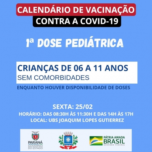 Vacinação contra a Covid-19 Repescagem crianças de 06 a 11 anos sem comorbidades