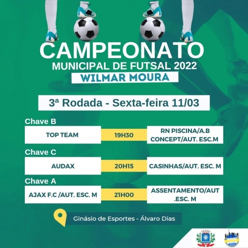 Nesta sexta-feira, 11 de março será realizada a 3ª rodada do Campeonato Wilmar Moura 2022