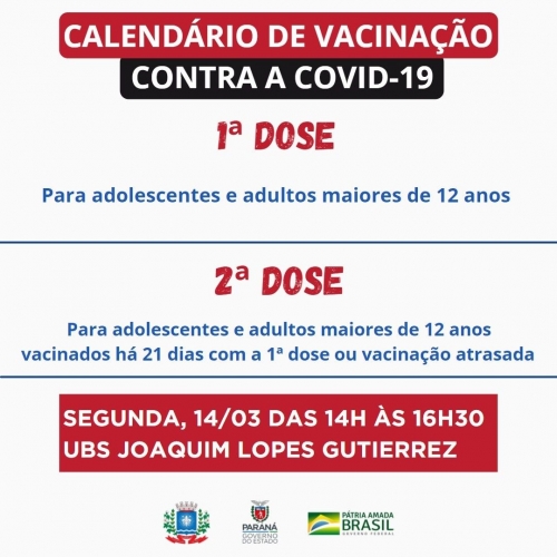 Calendário de vacinação contra a Covid-19 