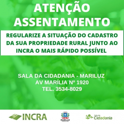 Comunicado da Sala do Incra de Mariluz