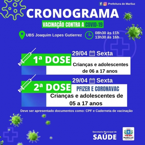 Cronograma de vacinação contra a Covid-19.