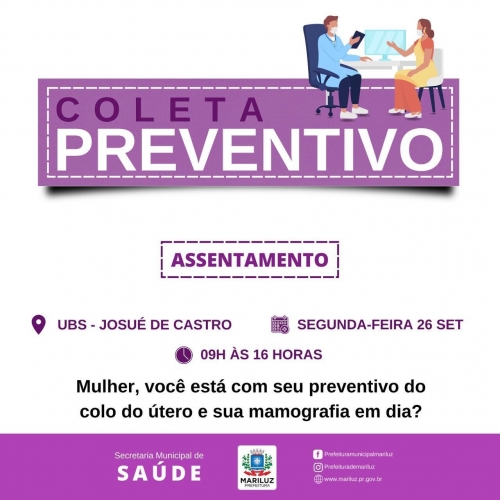 Coleta de Preventivo na UBS Josué de Castro Assentamento Nossa Senhora Aparecida