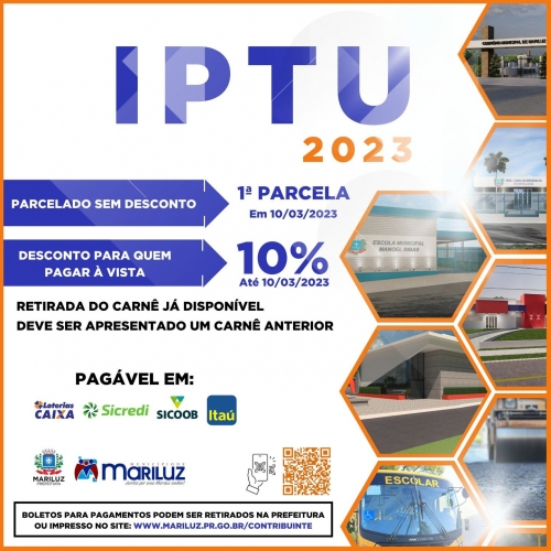 Já está disponível para retirada no setor de tributação do município o carnê do IPTU 2023