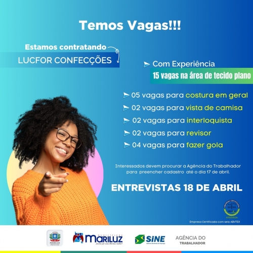 Oportunidade de emprego em nosso município