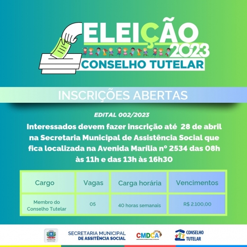 Inscrições abertas para a eleição de outubro do Conselho Tutelar de Mariluz