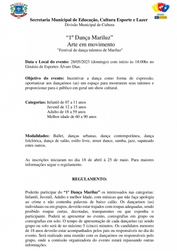 Comissão Organizadora do 1° Dança Mariluz, realizou algumas alterações no regulamento do evento