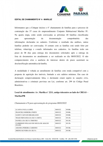 Comunicado importante da Cohapar 