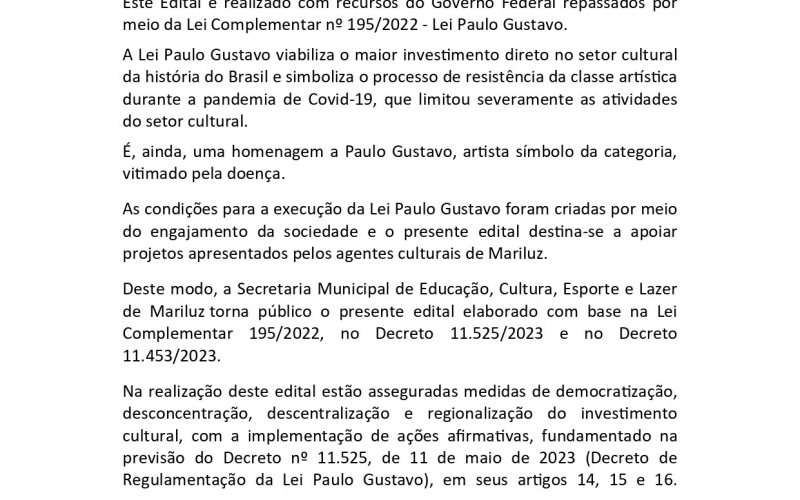 EDITAL DE CHAMAMENTO PÚBLICO Nº 002/2023 - APOIO ÀS DEMAIS ÁREAS DA CULTURA