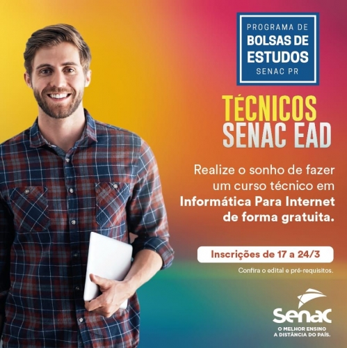 SENAC-PR, iniciou campanha com inscrições abertas para Técnicos EAD gratuitos