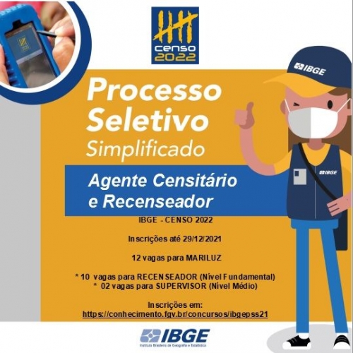 IBGE realizará Processo Seletivo Simplificado para Agente Censitário em nossa cidade