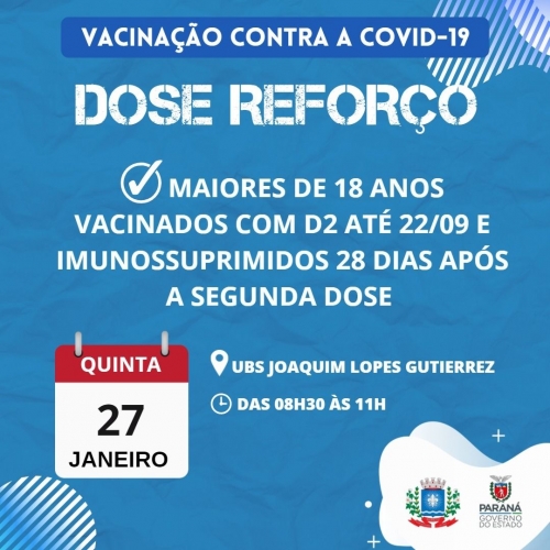 Calendário de vacinação contra a Covid-19 dose de reforço 