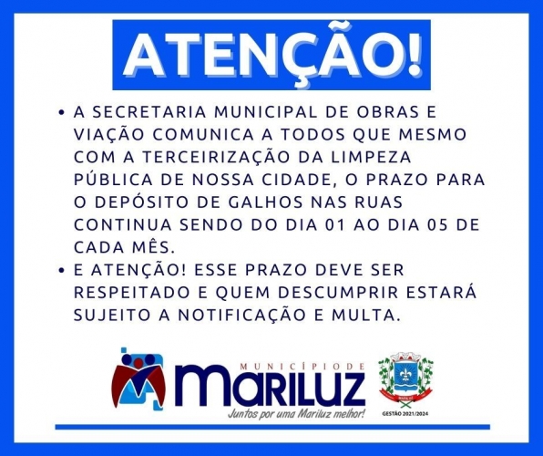 Comunicado de importante da Secretaria Municipal de Obras e Viação