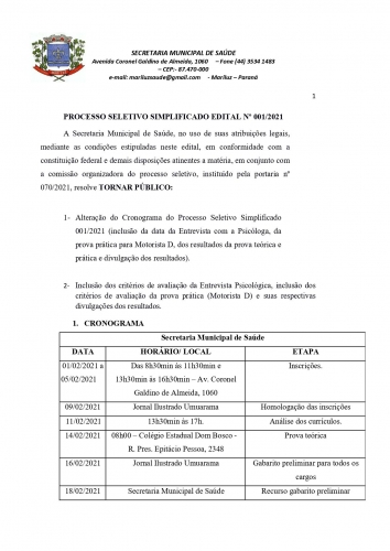 Processo Seletivo Simplificado (PSS) 2021 da Secretaria Municipal de Saúde cronograma e agendamento das entrevistas