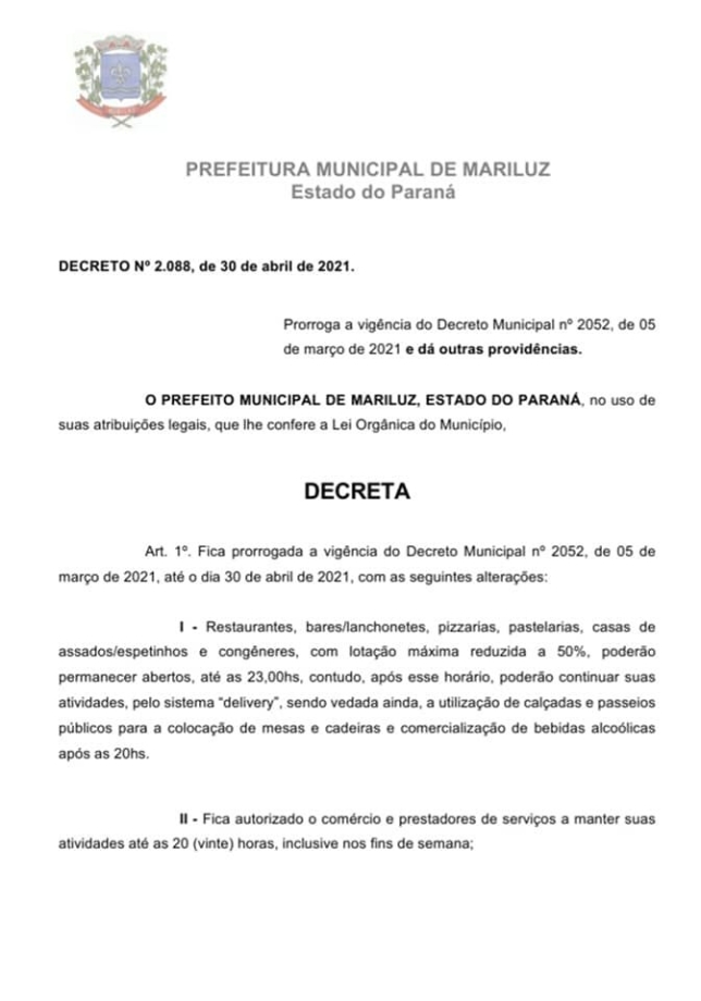 Prefeito Paulinho Alves, prorroga Decreto Municipal de 05 de março de 2021