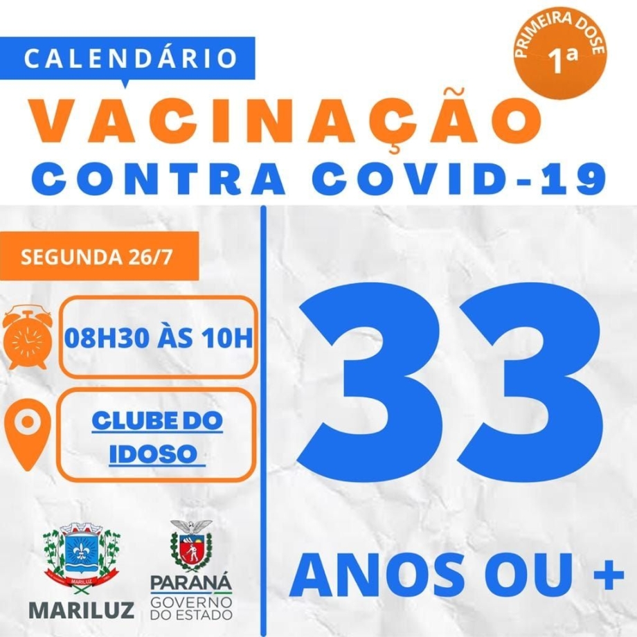 Vacinação contra a Covid-19 população geral 33 anos acima