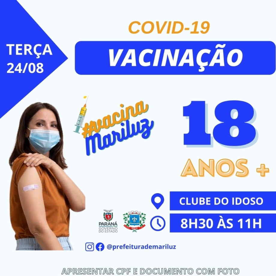 Calendário de Vacinação contra a Covid-19 população geral 18 anos ou mais