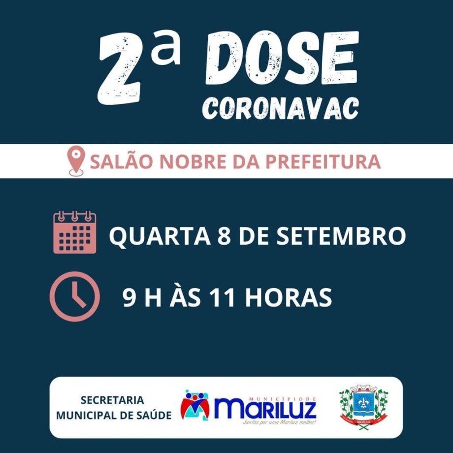 Calendário de vacinação contra a Covid-19 segunda dose CoronaVac