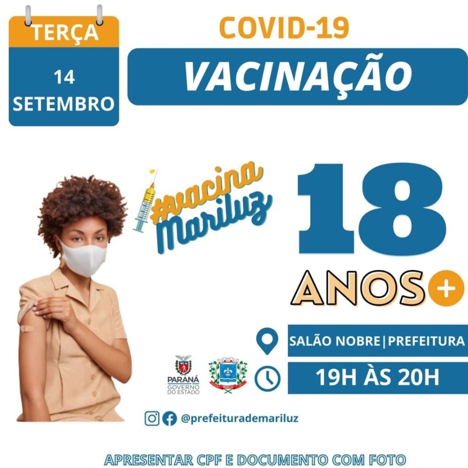 Calendário de Vacinação contra a Covid-19 população geral 18 anos ou mais