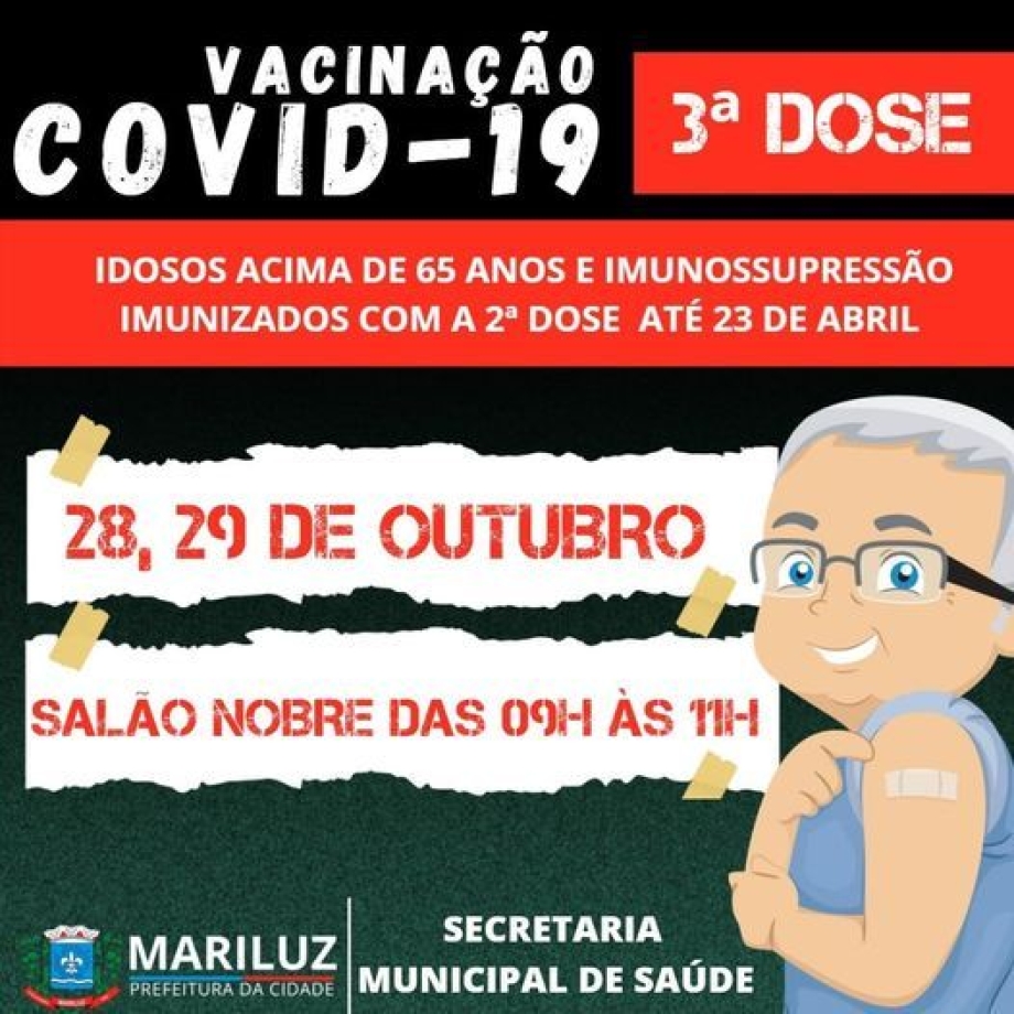  Mariluz realizará vacinação da dose de reforço contra a Covid-19 nos dias 28 e 29 de outubro