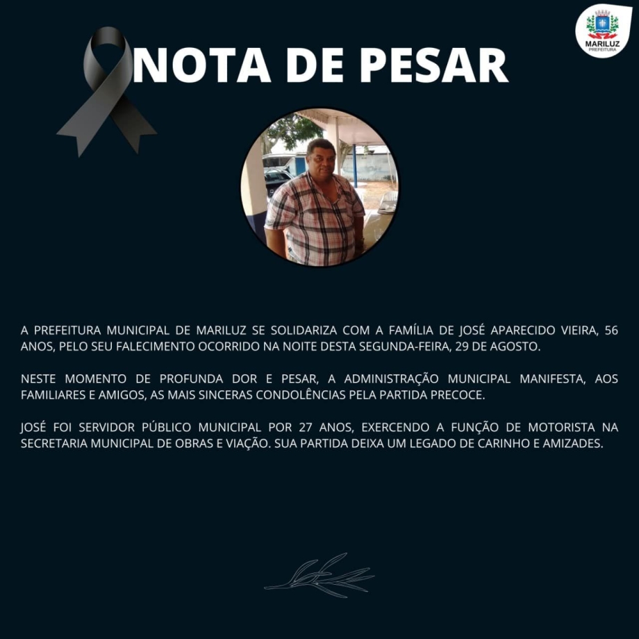 Nota de Pesar da Prefeitura Municipal de Mariluz