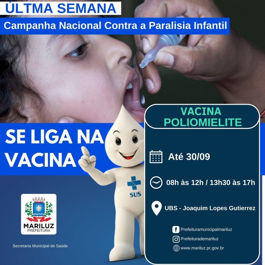 Última semana para a vacinação contra a Poliomielite