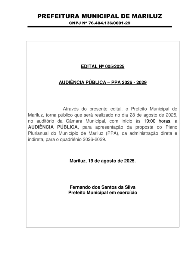 Edital de convocação para audiência pública