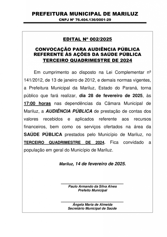 Convocação para Audiência Pública   