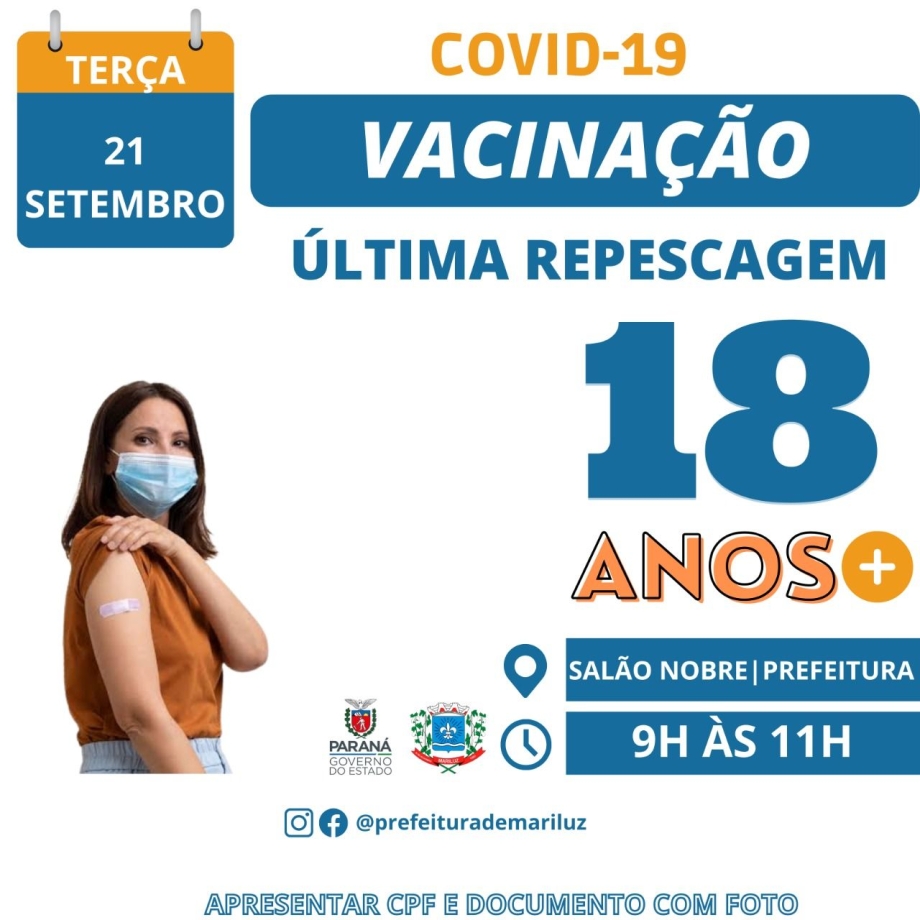 Calendário de VACINAÇÃO contra a COVID-19 primeira dose 18 anos acima