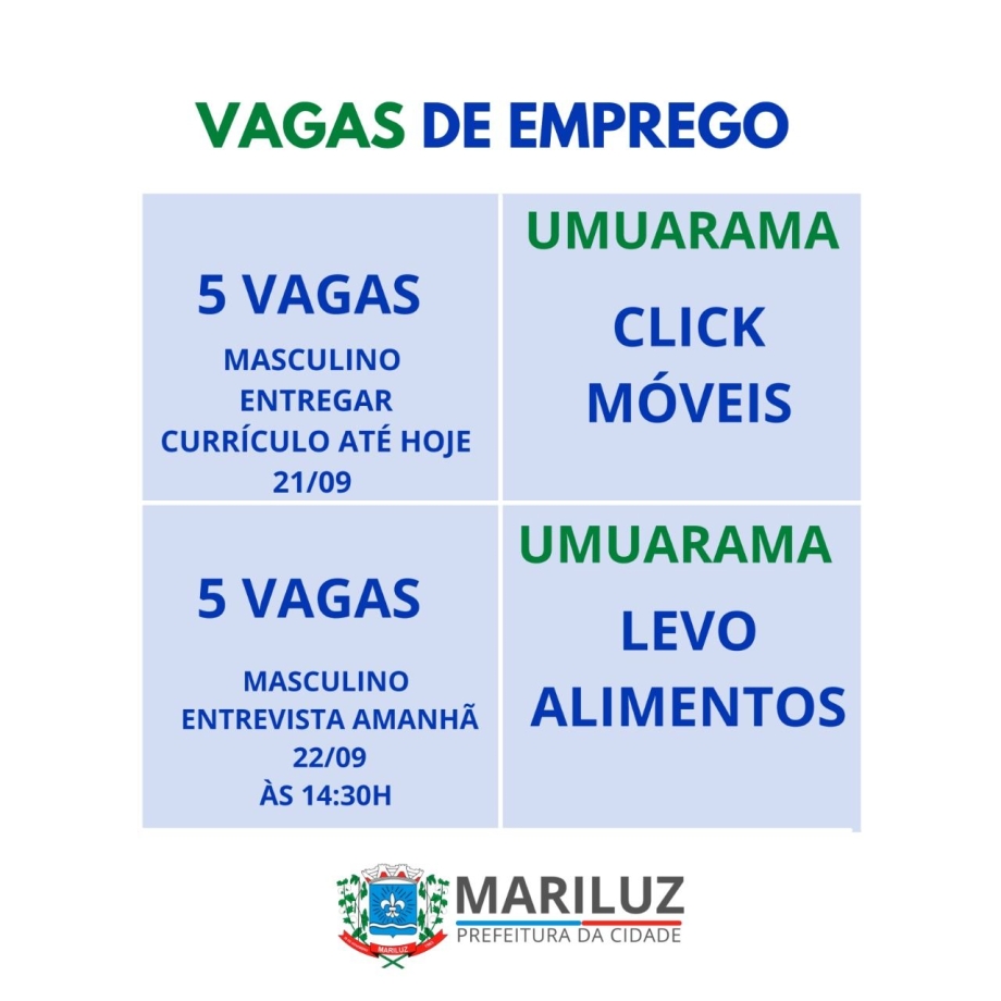 Oportunidade de Emprego com carteira assinada