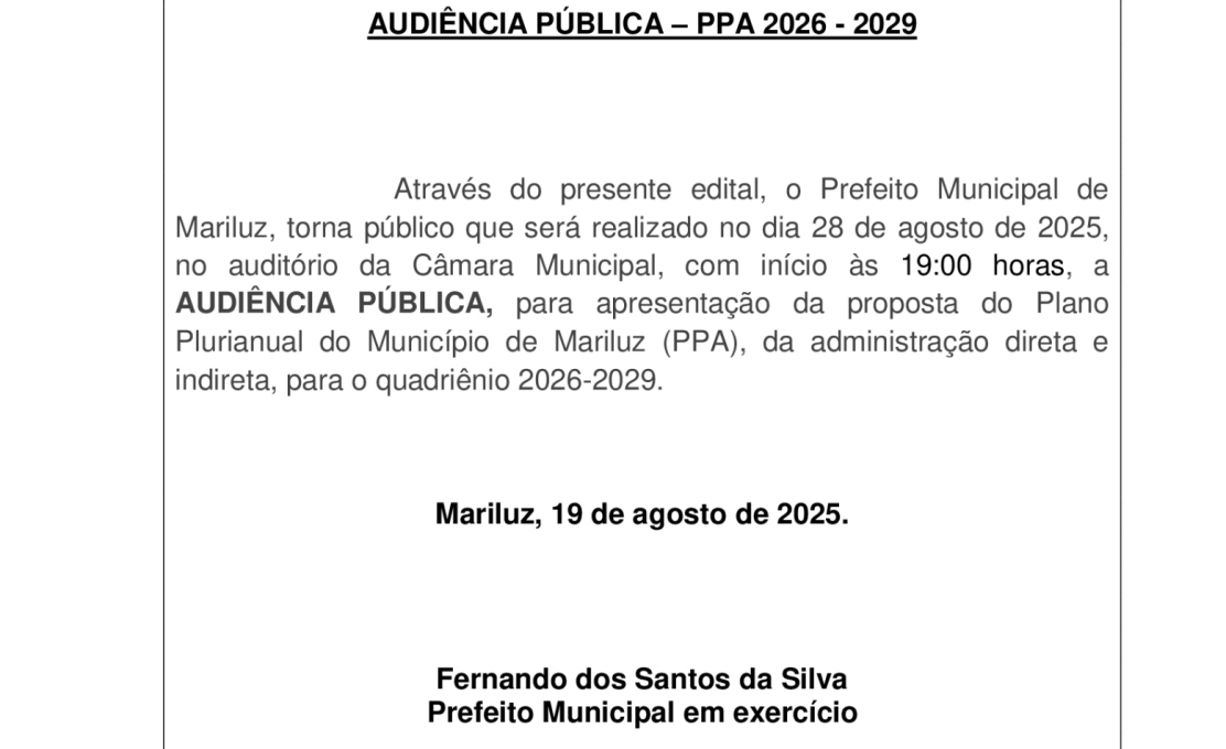 Edital de convocação para audiência pública
