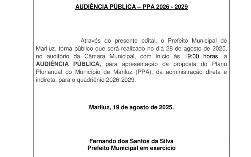 Edital de convocação para audiência pública